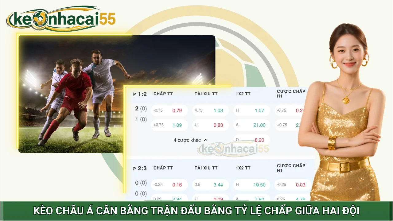 Kèo châu Á cân bằng trận đấu bằng tỷ lệ chấp giữa hai đội